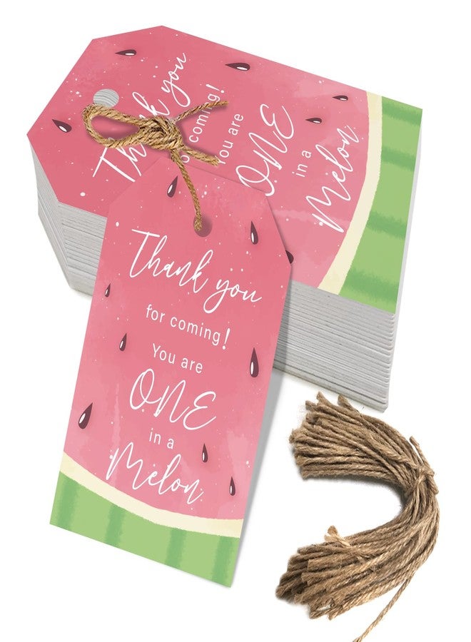 Aukolass 50PCS Watermelon Thank You Tags, Thanks a Melon Gift Tag with String for Summer Watermelon First Birthday, Sweet Fruit Present Labels for One in a Melon Party Favors (Melon Style) - Image 1